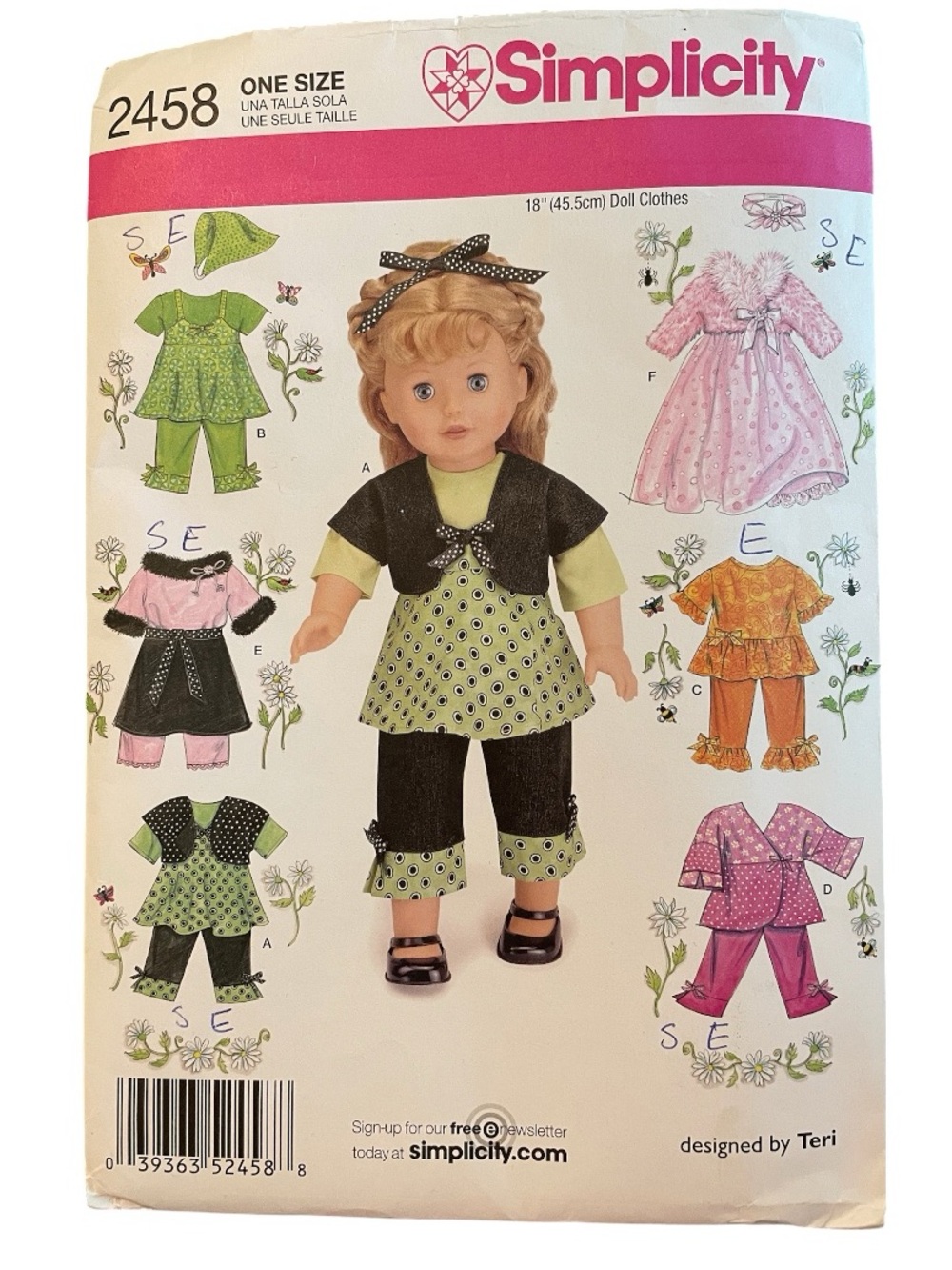 Simplicity 2458 Doll Clothes Pattern for 18” Dolls